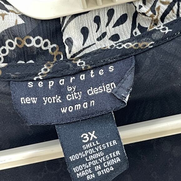 New York City Design Blouse Women Plus 3X Black Beige Floral Short Sleeves - Picture 4 of 7